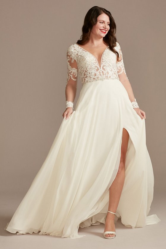 Lace Long Sleeve Chiffon Tall Wedding Dress Galina Signature 4XLSLSWG842