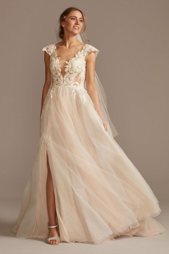 Illusion Cap Sleeve Lace Appliqued Wedding Dress SWG862 [SWG862]