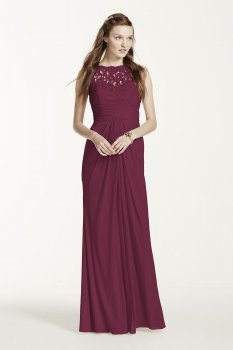 Sleeveless Long Mesh Dress with Corded Lace F15749