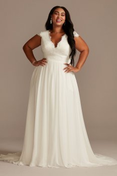 Lace Illusion Back Chiffon Plus Size Wedding Dress DB Studio 9WG4011DB