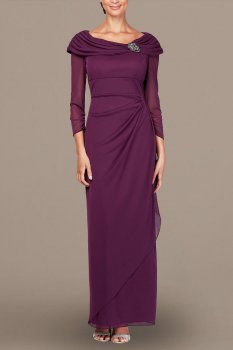 Ruched Embellished Portrait Collar Petite Gown Alex Evenings 8232929