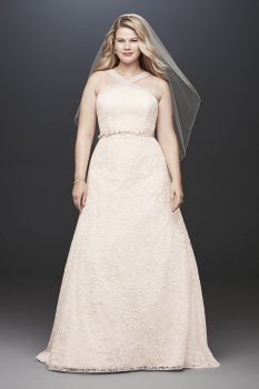 Embroidered Lace Y-Neck Plus Size Wedding Dress 9WG3928