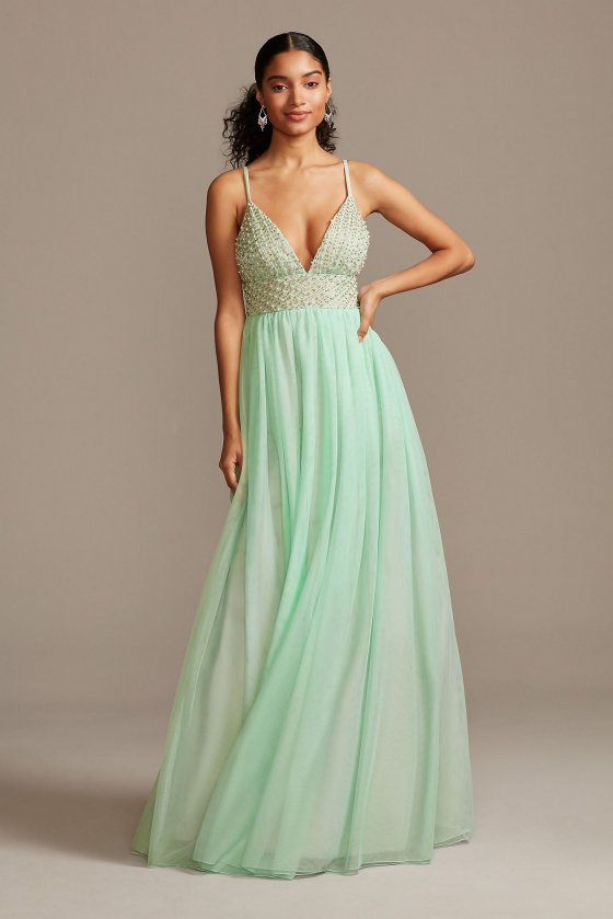 Long Chiffon A-line Bead and Pearl Embellished Prom Gown Style X43793DTS6 [X43793DTS6]