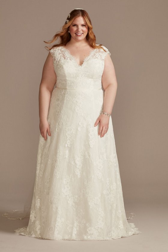 Illusion Cap Sleeve Lace Plus Size Wedding Dress DB Studio 9WG4026