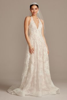Beaded Lace Halter A-line Wedding Dress CWG848