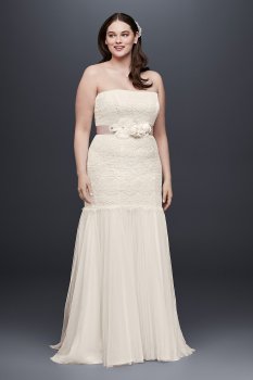 Lace Plus Size Wedding Dress with Tulle Skirt 9KP3765