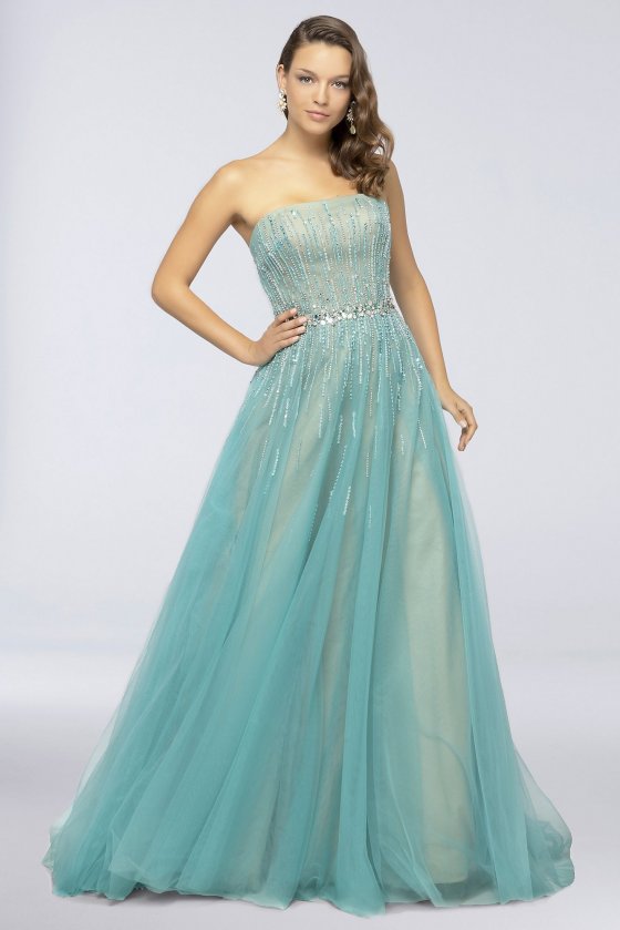 Long A-line Beaded Strapless Sequin Tulle Ball Gown by 1912P8557 [T1912P8557]