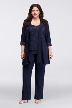 Mock Two Piece Lace and Jersey Pant Suit 7772W
