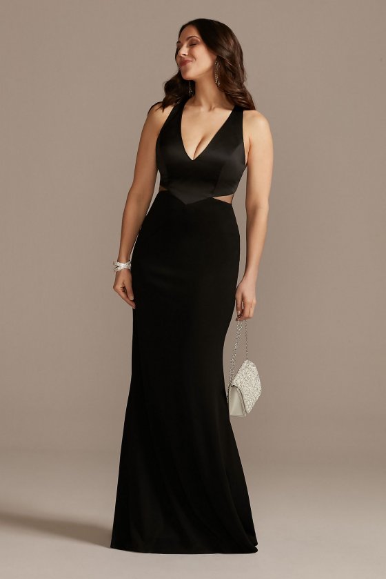 Crepe Sheath Plunge Gown with Illusion Cutouts VW21012