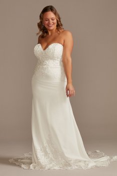 Beaded Bodice Lace Crepe Plus Size Wedding Dress Galina Signature 9LBSV830