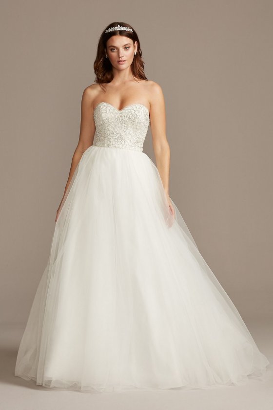 Strapless Crystal Floral Bodice Tall Wedding Dress WG3996 [WG3996]
