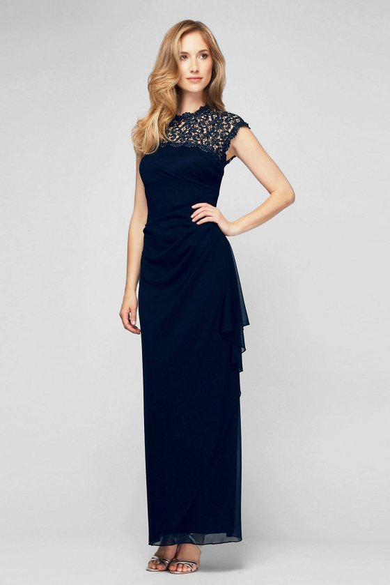 Ruched Mesh Cap Sleeve Sheath with Cutout Back 112388 [112388]