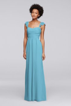 Long Bridesmaid Dress with Flutter Cap Sleeves F19285