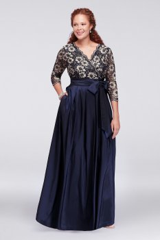 Floral Lace and Shantung Plus Size Ball Gown JHDW1501