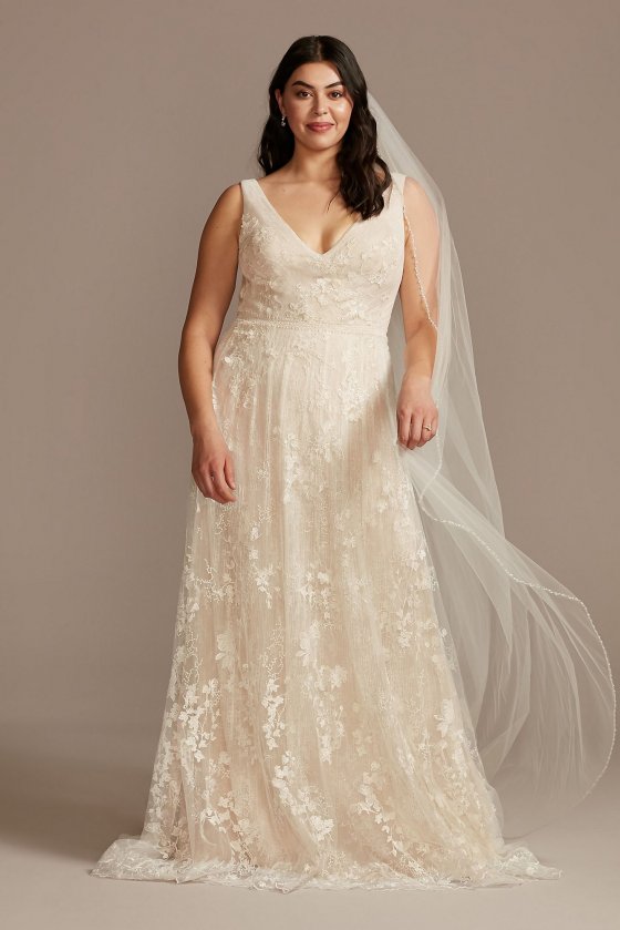 Floral Plus Size Wedding Dress with Veiled Train 8MS251228