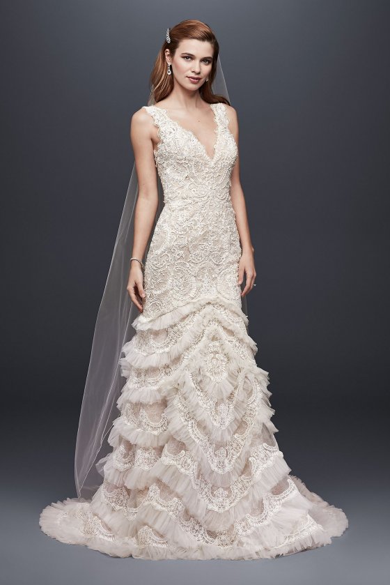 Beaded Lace Wedding Dress with Plunging Neckline SWG689 [SWG689]