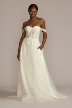 Floral Applique Corset Bodice Petite Wedding Gown DB Studio 7WG4051