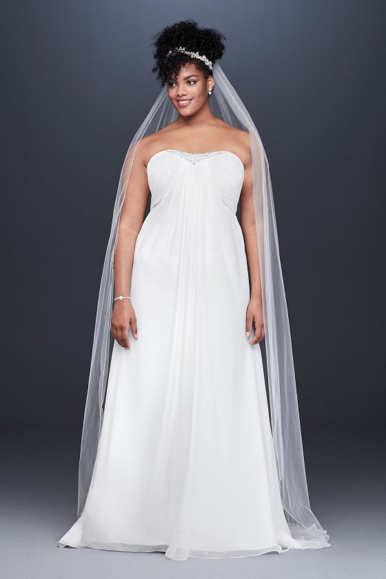Pleated Chiffon Plus Size Wedding Dress with Beads 9OP1350 [9OP1350]