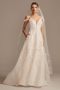 Beaded Applique Wedding Dress with Swag Sleeves CWG875