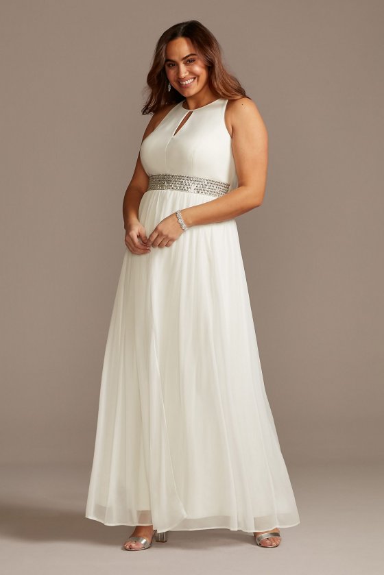 Jersey Keyhole Plus Size Gown with Crystal Waist 5655W