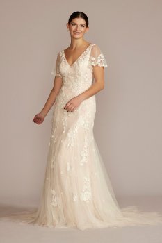 Soft Tulle Flutter Sleeve Mermaid Wedding Gown Melissa Sweet MS251252
