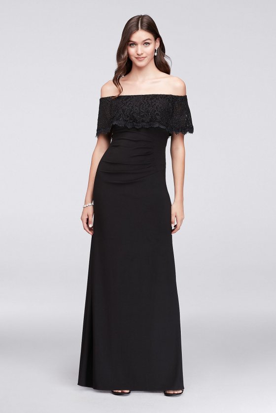 Glitter Lace Off-The-Shoulder Jersey Sheath Gown 150X [150X]