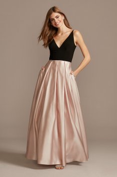 Satin Skirt Plunging-V Ball Gown with Pockets 2004BN