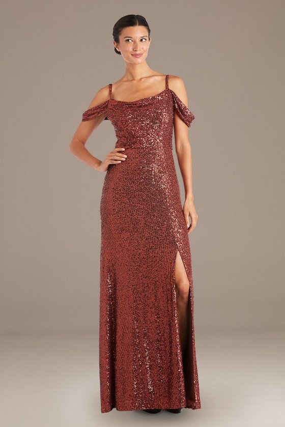 Swag Sleeve Allover Linear Sequin Gown RM Richards 21982