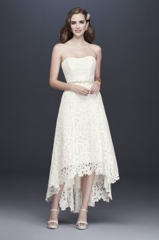Tea-Length High-Low Corded Lace Wedding Dress 4XLWG3925