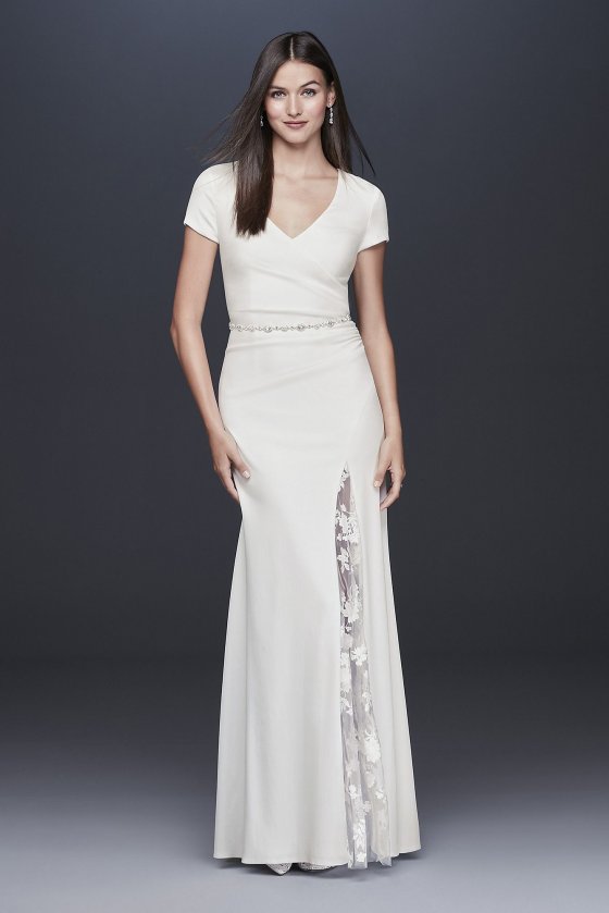 Crepe Sheath Gown with Embroidered Illusion Slit DS870092 [DS870092]