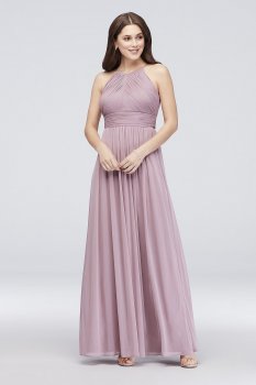 Micro-Pleated Mesh Halter Bridesmaid Dress Reverie 644595I