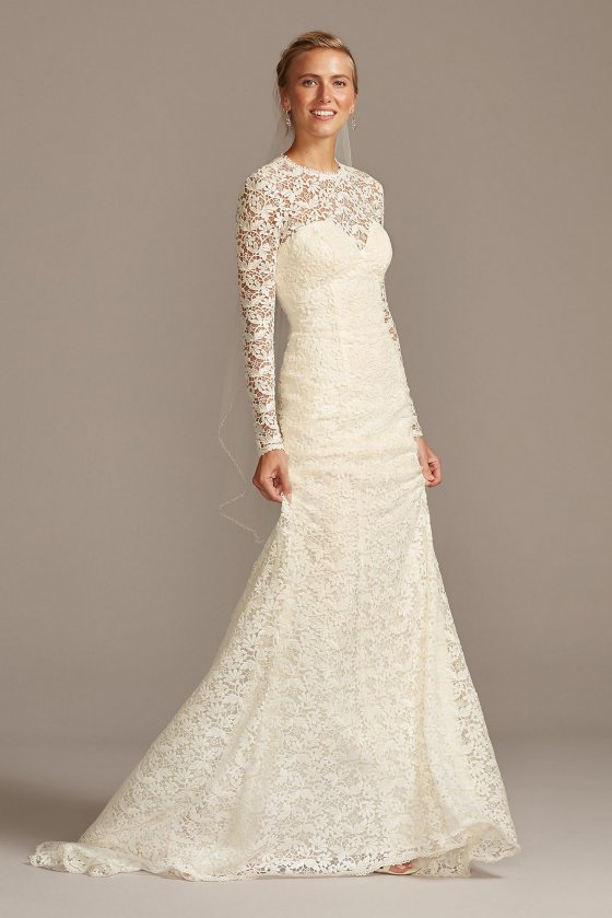 Long Sleeve Illusion Venice Lace Wedding Dress MS251217