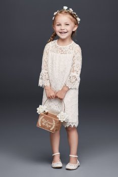 Short Lace Flower Girl Dress with Illusion Sleeves OP239