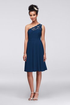 Short Corded Lace Dress with Asymmetric Neckline F15711