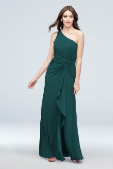 New One Shoulder Long F19990 Bridesmaid Dress with Twisted Knot