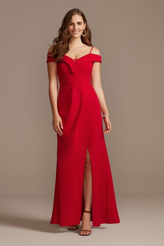 Off the Shoulder Fold Seamed Gown with Slit 21927