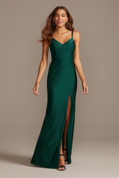 Double Strap Slip Dress with Lacy Back and Slit 7881BG2B