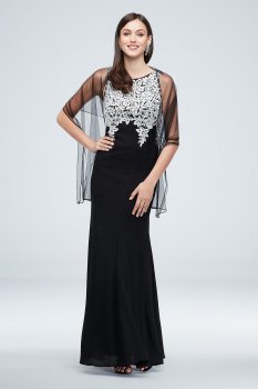 Embroidered Crystal-Accented Vines 160073D Gown with Shawl