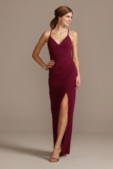 Plunging-V Beaded Illusion Back ABL3405318 Gown with Slit