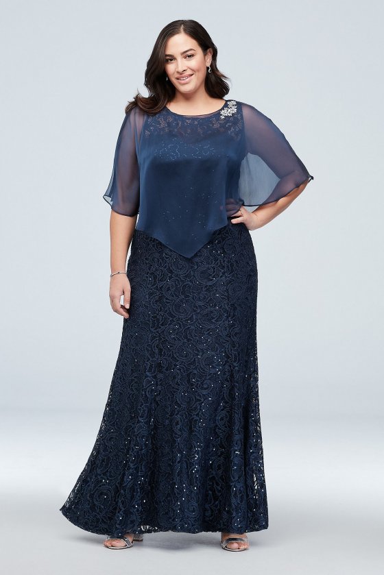 New Plus Size Sequin Lace Party Dress with Flutter Sleeve Style 7419167 [7419167]