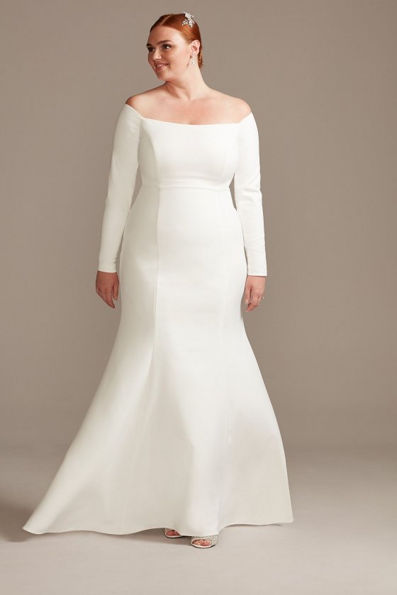 Plus Size New Floor Length Mermaid Off-Shoulder Button Back Wedding Dress 9WG3990 [M9WG3990]