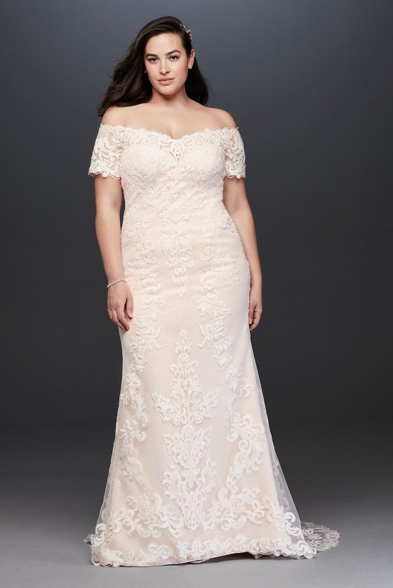 Off the Shoulder Lace Plus Size Wedding Dress 9V3958 [9V3958]