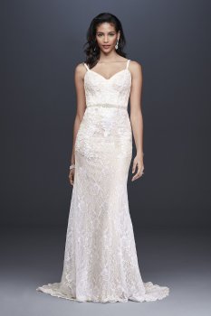 Sequin Lace Sheath Wedding Dress with Crystal Belt 4XLSWG819