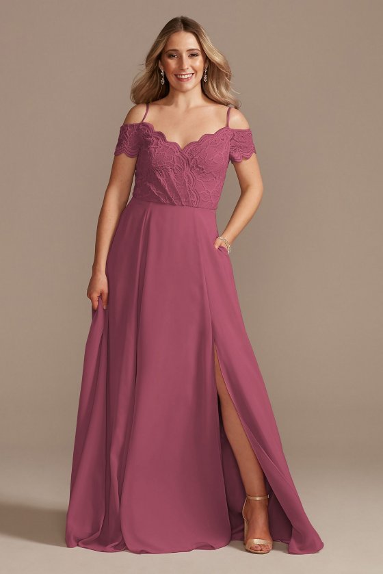 Lace Chiffon Off-Shoulder Long Bridesmaid Dress F20358