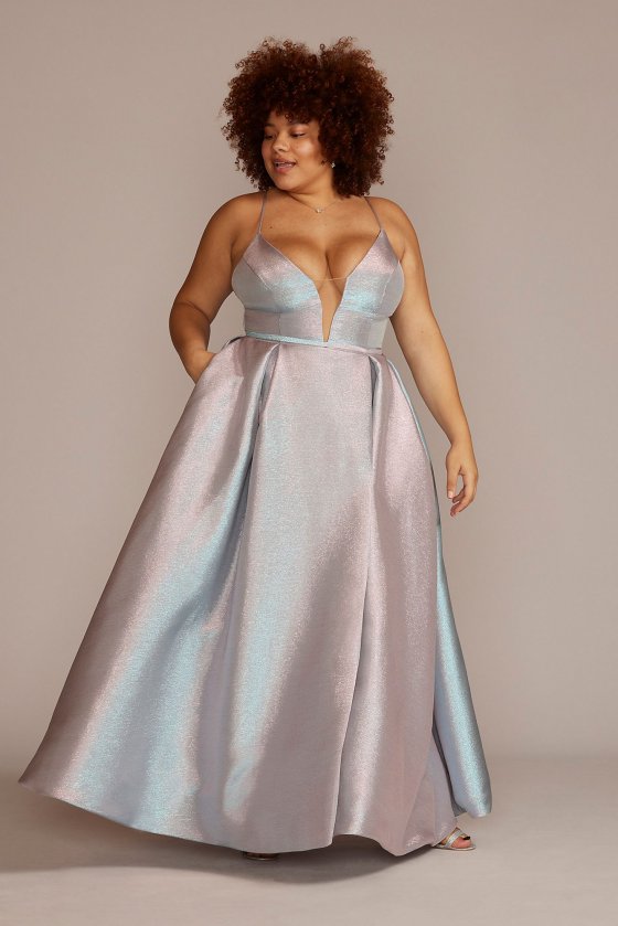 Plus Size Pleated Iridescent Ball Gown Jules and Cleo WBM2885V2W
