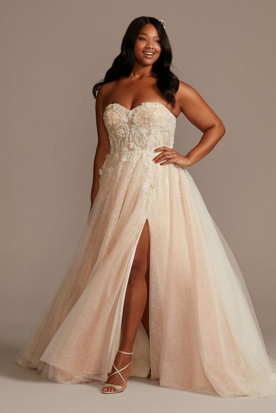 Floral Plus Size Wedding Dress with Metallic Tulle 9SWG871 [9SWG871]