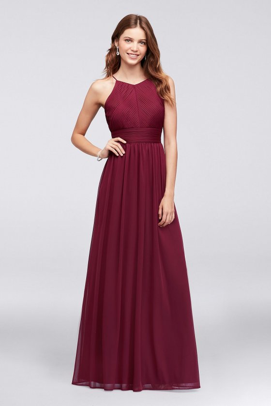Micro-pleated Long A-line Mesh Bridesmaid Dress Style 644595I [MR644595I]