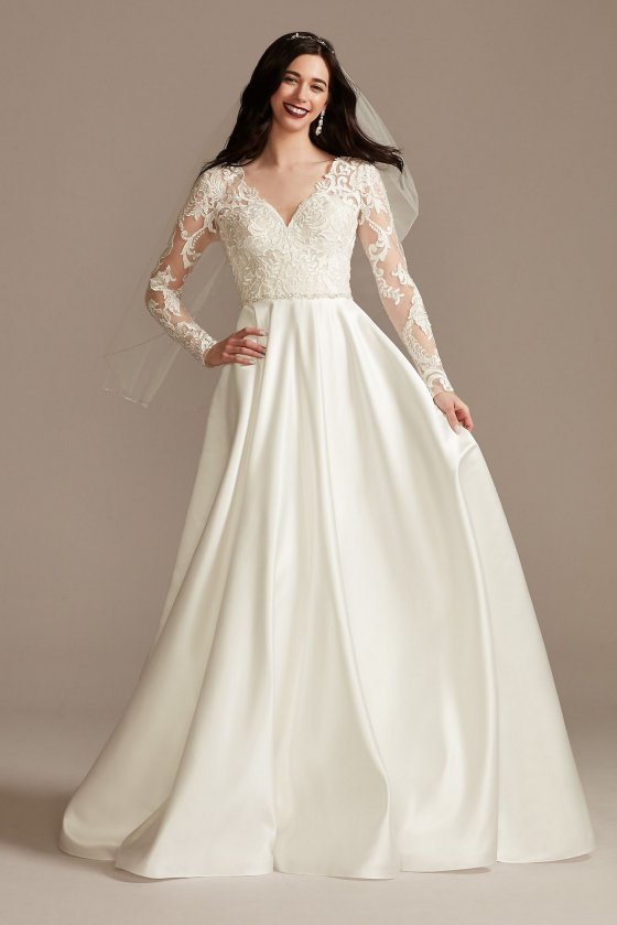 Long Sleeve Tall Wedding Dress with Appliques Oleg Cassini 4XLCWG908
