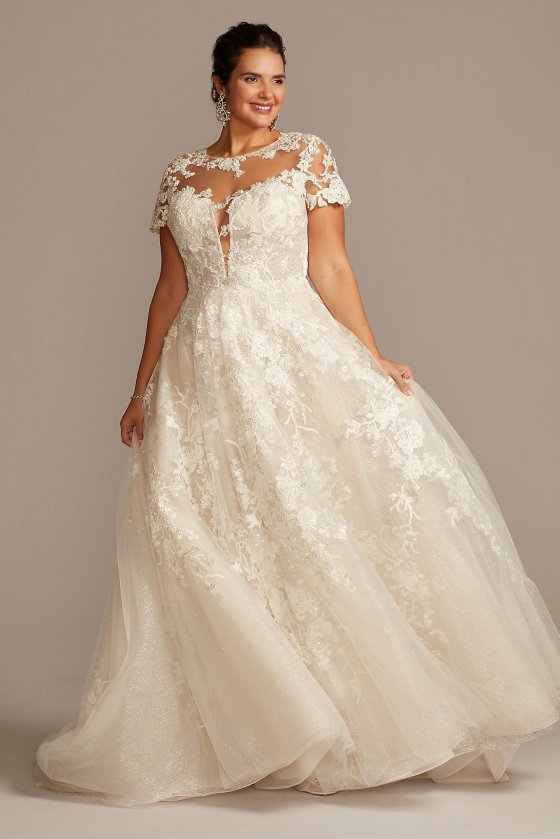 Cap Sleeve Lace Illusion Plus Size Wedding Dress 8CWG833 [8CWG833]
