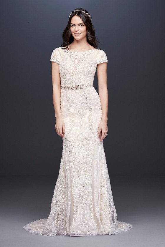 Laser-Cut Lace Illusion Cap Sleeve Wedding Dress MS251194 [MS251194]